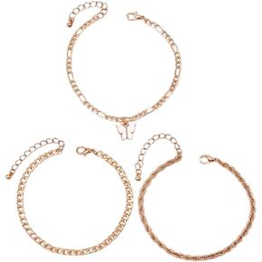 Stainless Steel Butterfly Charm Figaro Chain Adjustable Size Strand Bracelet Ankle Bracelets for Women - Initial Butterfly Anklet for Women Girl Multi-Layer Bracelet Anklet Jewelry Gifts-A