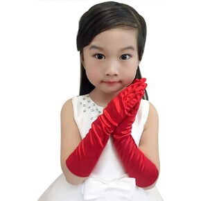 Kids Stretch Satin Gloves Girl Princess Opera Performance Gloves Long Finger Dress Gloves Formal Gloves for Halloween Cosplay