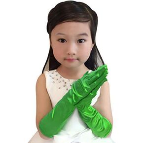 Kids Stretch Satin Gloves Girl Princess Opera Performance Gloves Long Finger Dress Gloves Formal Gloves for Halloween Cosplay