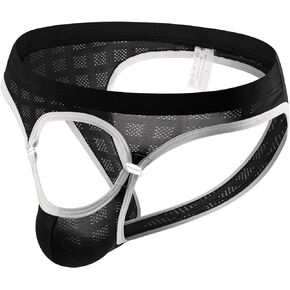 1 ONEFIT Mens Underpants Open Butt Briefs Sexy Mesh Breathable G-string Thongs Front Opening Buckle Panties
