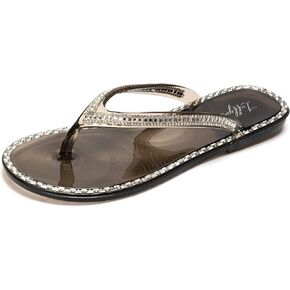 Luffymomo Women's Rhinestone Flip Flops Beach Flat Thong Sandals