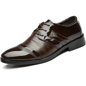 Mens Lace Up Dress Shoes Modern Formal Business Casual Office Suit Tuxedo Patent Leather Oxford Shoes in Kuwait