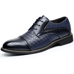 Mens Dress Shoes Lace-up Classic Derbys Brogues Oxford Formal Leather Woven Wingtip Dress Shoes