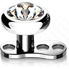 16 Gauge Implant Grade Titanium 3-Hole Internally Threaded Dermal Anchors with Flat Round Crystal Bezel Set Top (Choose Color)