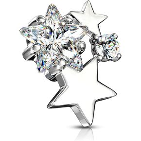Amelia Fashion 14 Gauge CZ Cluster Stars Internally Threaded Dermal Anchor Tops 316L Surgical Steel (Choose Color)