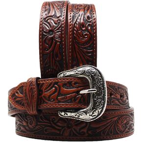 Western 1-3/4" Tapered Floral Tooled Full-Grain Brown Leather Belt 26RS04T