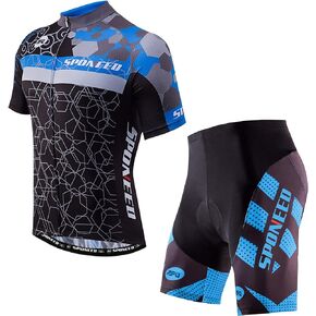 sponeed Men Bike Jersey Reflective Summer Cycling Shorts Padded Outdoor Cycling Clothing Blue L