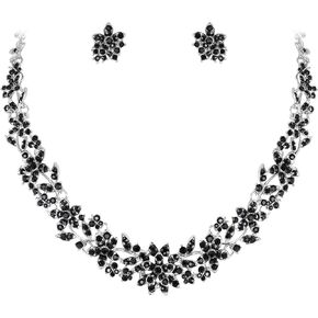 EVER FAITH Bridal Austrian Crystal Jewelry Set, Elegant Cluster Flower Leaf Necklace Earrings Set for Women