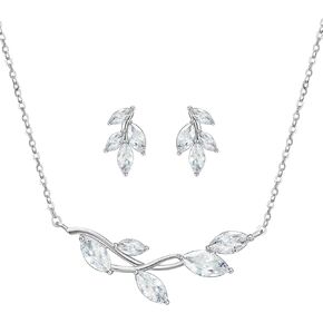 SWEETV Wedding Jewelry Set for Bride Bridesmaid, Cubic Zirconia Leaf Vine Wedding Earrings Necklace Bracelet Set, Bridal Jewelry Set for Wedding Prom