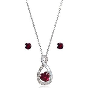 Lovve Necklace and Earring Set for Women Sterling Silver Gemstone & White Topaz Infinity Heart Birthstone Jewelry