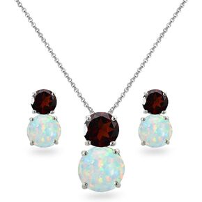 B. BRILLIANT Opal Necklace and Earrings Jewelry Set for Women Girls or Bridesmaids, Genuine, Simulated or Created Gem & Opal Double Round Stones, 925 Sterling Silver Sets With Gift Box in Saudi Arabia