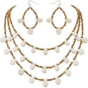 Coiris Simulated Turquoise Beads Strand Statement Necklace for Women with Earrings