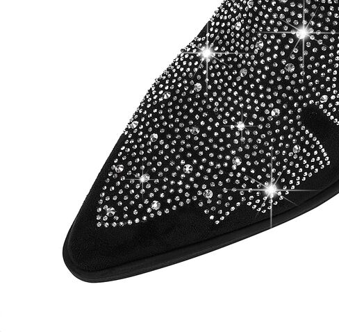 Bapolee Women's Sparkly Rhinestone Bling Cowgirl Suede Western Boots Shiny Pointed Toe Chunky Heel Glitter Ankle Booties in Saudi Arabia