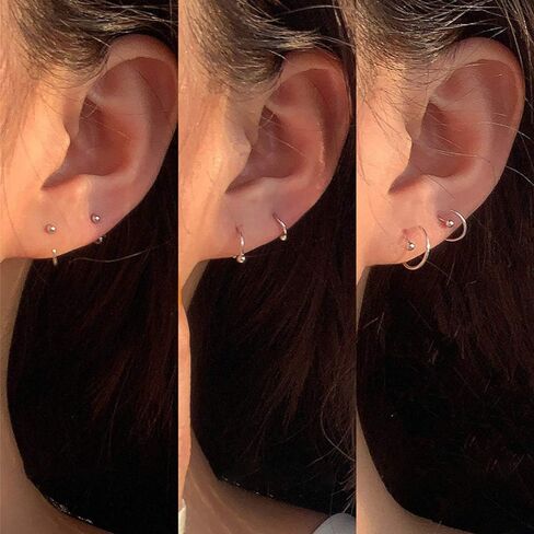 Minimalist 2mm Ball Tiny Half Hoop Earrings Sterling Silver Fashion Black Huggie Cuff Hoops Cartilage Tragus Piercing Nose Rings Studs for Women Girls Men in Saudi Arabia