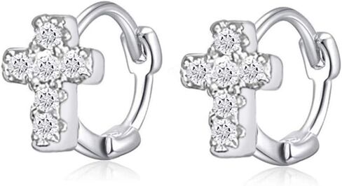 Cross Earrings Cubic Zirconia Cartilage Small Hinged Huggie Hoop Earrings for Women Girls S925 Sterling Silver Tiny CZ Tragus Stud Helix Upper Ear Dainty Crystal Jewelry Christmas Gifts in Saudi Arabia