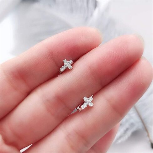 Cross Earrings Cubic Zirconia Cartilage Small Hinged Huggie Hoop Earrings for Women Girls S925 Sterling Silver Tiny CZ Tragus Stud Helix Upper Ear Dainty Crystal Jewelry Christmas Gifts in Saudi Arabia