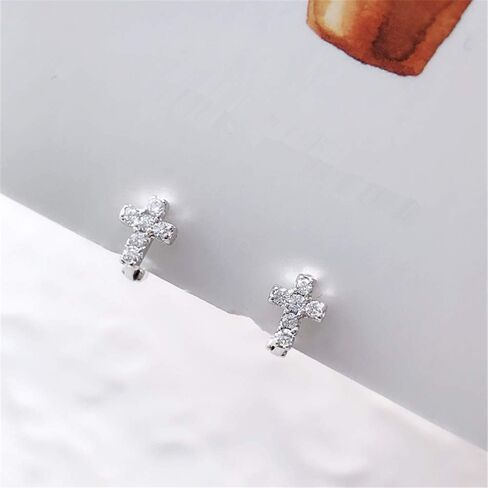 Cross Earrings Cubic Zirconia Cartilage Small Hinged Huggie Hoop Earrings for Women Girls S925 Sterling Silver Tiny CZ Tragus Stud Helix Upper Ear Dainty Crystal Jewelry Christmas Gifts in Saudi Arabia