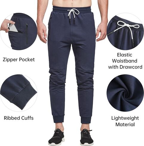 بنطال رياضي رجالي من FEDTOSING بنطال رياضي مدبب مناسب للجيم للرجال مع جيوب بسحاب in Kuwait