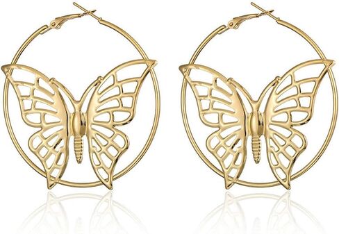 Butterfly Hoop Earrings Hollow Round Butterfly Earrings Big Gold Circle Earrings for Women Girls Jewelry Gifts in Saudi Arabia