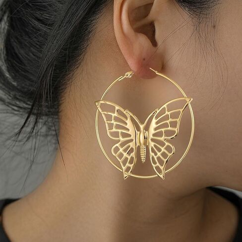Butterfly Hoop Earrings Hollow Round Butterfly Earrings Big Gold Circle Earrings for Women Girls Jewelry Gifts in Saudi Arabia