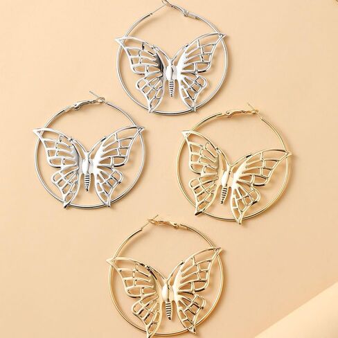 Butterfly Hoop Earrings Hollow Round Butterfly Earrings Big Gold Circle Earrings for Women Girls Jewelry Gifts in Saudi Arabia