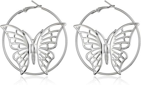Butterfly Hoop Earrings Hollow Round Butterfly Earrings Big Gold Circle Earrings for Women Girls Jewelry Gifts in Saudi Arabia
