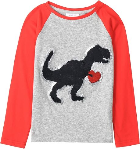 قمصان HH Family Valentine للأولاد تي شيرت للأطفال مزين بالترتر أو على شكل ديناصور على شكل قلب in Kuwait