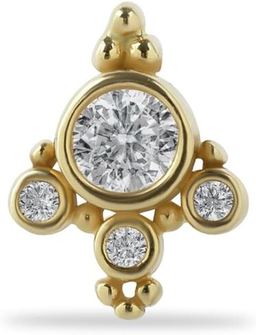 Labret Cartilage Piercing Earring With Zircons - 14K Solid Yellow Gold - For Helix Tragus Lobe Conch Flat & Other Body Piercing BY KORAL JEWELRY in Saudi Arabia
