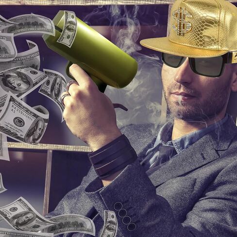 Make it Rain Costume | 80s/90s Hip Hop Costume Kit with Cash Cannon | Gold Cap Dollar Sign & Sunglasses | For Party, Movie, Game | Millionaire Costume Outfit For Men & Women in Saudi Arabia