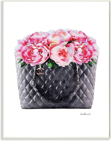 Stupell Industries Pink Flower Purse Glam Fashion Watercolor Design, Designed by Amanda Greenwood Art, 10x15, Wall Plaque in Saudi Arabia