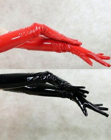 Mobbunny Women's Shiny Long Gloves Pu leather Smooth Elastic Wet Look Gloves Cosplay Accessory in Saudi Arabia