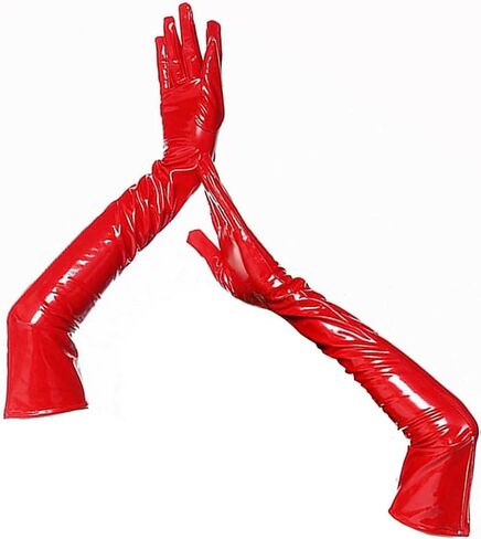 Mobbunny Women's Shiny Long Gloves Pu leather Smooth Elastic Wet Look Gloves Cosplay Accessory in Saudi Arabia
