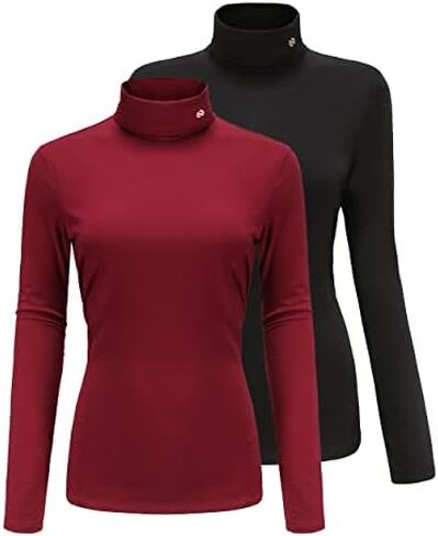 SSLR-Thermal-Shirts for-Women-Turtleneck Long Sleeve Tops Fleece Lined Winter Slim Fitted Mock Neck Base Layer (Small, Black Red) in Kuwait