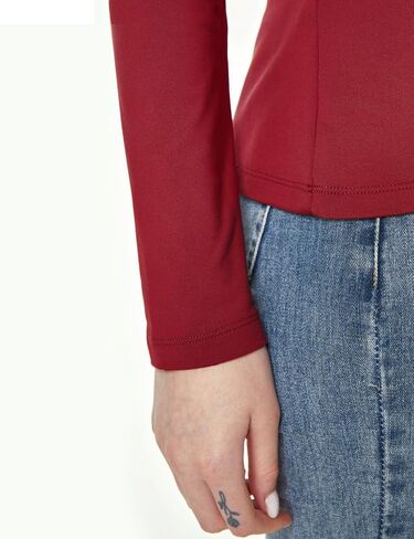 SSLR-Thermal-Shirts for-Women-Turtleneck Long Sleeve Tops Fleece Lined Winter Slim Fitted Mock Neck Base Layer (Small, Black Red) in Kuwait
