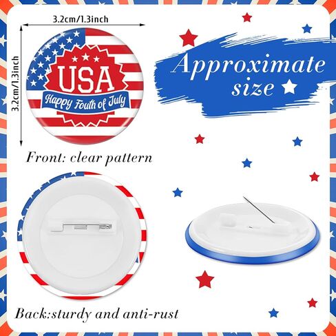 60 Pcs Patriotic Button Pins for Backpacks July 4th Party Favors Novelty American Flag Pin Campaign Buttons USA Lapel Pins for Men Women Kids Decorations, Alloy Steel, botswana agate in Saudi Arabia