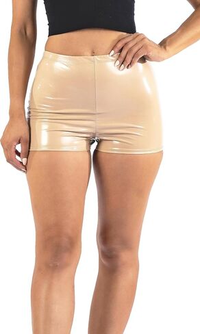 OFENTI Women's Shiny PU Booty Shorts - High Waist Hotpants with Tight Fit - Latex-Like Shorts in Saudi Arabia