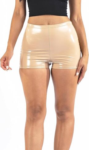 OFENTI Women's Shiny PU Booty Shorts - High Waist Hotpants with Tight Fit - Latex-Like Shorts in Saudi Arabia
