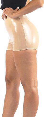 OFENTI Women's Shiny PU Booty Shorts - High Waist Hotpants with Tight Fit - Latex-Like Shorts in Saudi Arabia