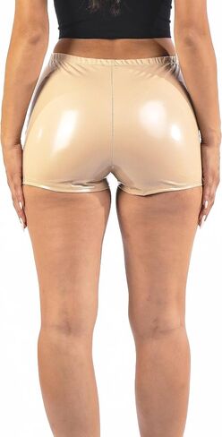 OFENTI Women's Shiny PU Booty Shorts - High Waist Hotpants with Tight Fit - Latex-Like Shorts in Saudi Arabia