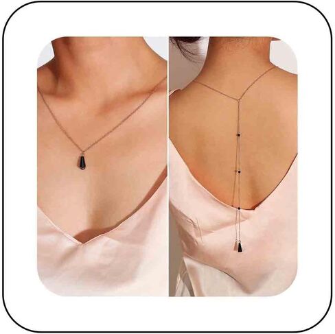 Sttiafay Black Crystal Back Chain Necklace Silver Backlace Y-Necklace Long Tassel Back Necklace Bride Wedding Jewelry for Women in Saudi Arabia