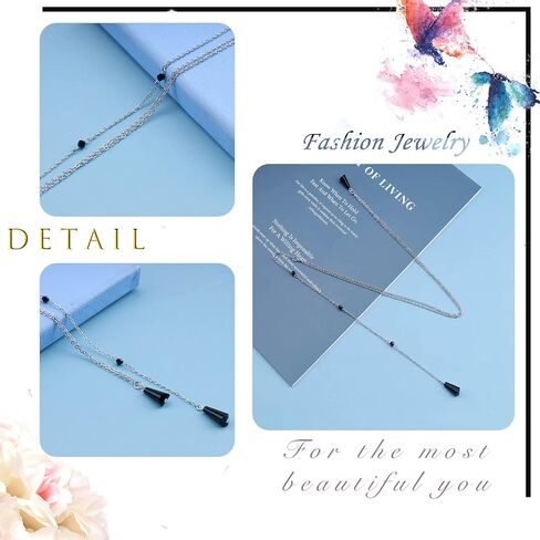 Sttiafay Black Crystal Back Chain Necklace Silver Backlace Y-Necklace Long Tassel Back Necklace Bride Wedding Jewelry for Women in Saudi Arabia
