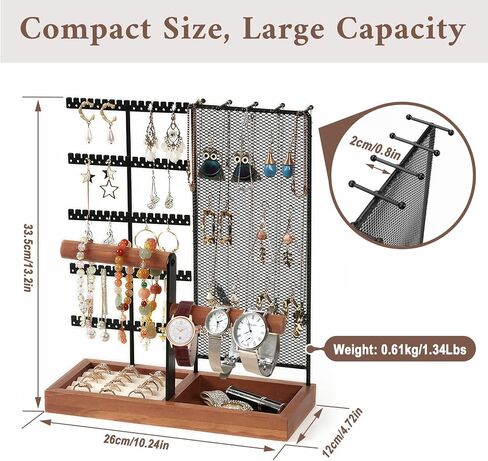 ZOLGINAH Jewelry Organizer Stand 5-Tier Earring Holder Organizer Jewelry Tree Display Storage with 80 Earring Holes & Organizer Mesh, 10 Necklace Hooks, 2 Bracelet Holder, Velvet Ring Holder (Black) in Saudi Arabia