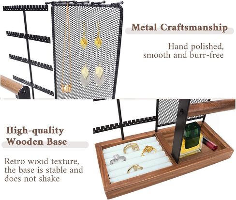 ZOLGINAH Jewelry Organizer Stand 5-Tier Earring Holder Organizer Jewelry Tree Display Storage with 80 Earring Holes & Organizer Mesh, 10 Necklace Hooks, 2 Bracelet Holder, Velvet Ring Holder (Black) in Saudi Arabia