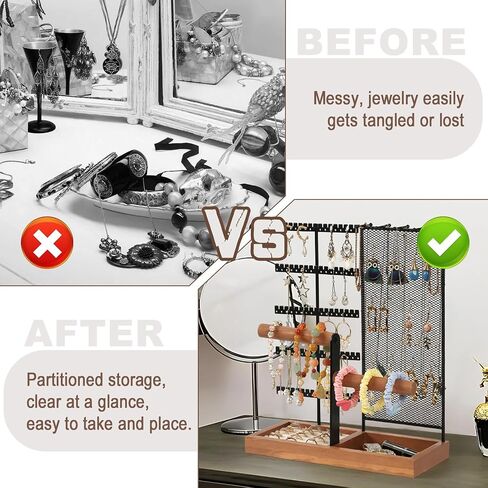 ZOLGINAH Jewelry Organizer Stand 5-Tier Earring Holder Organizer Jewelry Tree Display Storage with 80 Earring Holes & Organizer Mesh, 10 Necklace Hooks, 2 Bracelet Holder, Velvet Ring Holder (Black) in Saudi Arabia