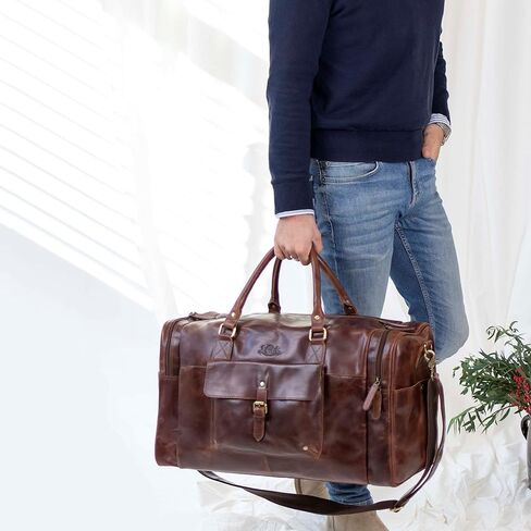 SID & VAIN حقيبة السفر Holdall Yale كبيرة من القماش الخشن حقيبة جلد حقيقية 53 سم عطلة نهاية الأسبوع حقيبة جلدية للرجال براون كونياك ، للجنسين ، دفل السفر, بني كونياك, Unisex-Adults, حقيبة دافل للسفر in Kuwait