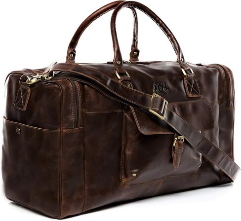 SID & VAIN حقيبة السفر Holdall Yale كبيرة من القماش الخشن حقيبة جلد حقيقية 53 سم عطلة نهاية الأسبوع حقيبة جلدية للرجال براون كونياك ، للجنسين ، دفل السفر, بني كونياك, Unisex-Adults, حقيبة دافل للسفر in Kuwait