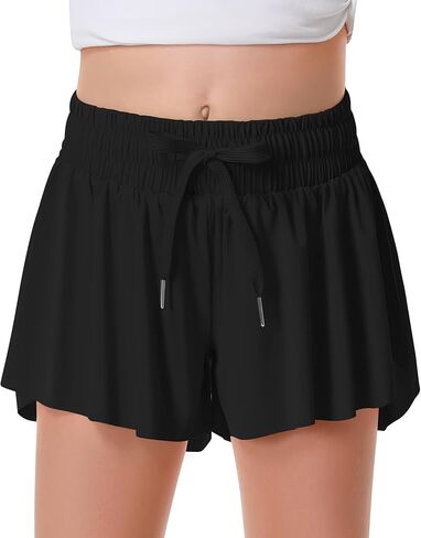 Girls Flowy Shorts Butterfly Shorts for Kids with Pocket 2-in-1 Athletic Shorts Running Shorts for Girls in Kuwait
