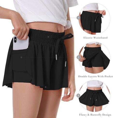 Girls Flowy Shorts Butterfly Shorts for Kids with Pocket 2-in-1 Athletic Shorts Running Shorts for Girls in Kuwait