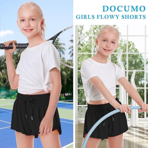 Girls Flowy Shorts Butterfly Shorts for Kids with Pocket 2-in-1 Athletic Shorts Running Shorts for Girls in Kuwait