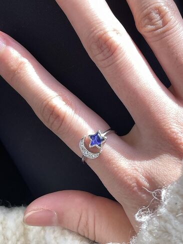 ADRAMATA 925 Sterling Silver Mood Ring Moon Star Open Adjustable Rings for Women 18K White Gold Plated Color Changing Mood Rings Temperature-Control Rings Star and Moon Rings Statement Jewelry in Kuwait